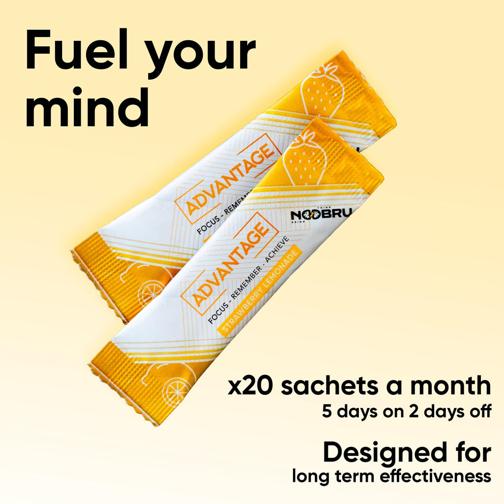 Noobru Аdvantage Nootropic - Delicious Nootropics Brain Supplement with 11 Active Ingredients - Natural Cognitive Enhancer - 20 Strawberry Lemonade Sachets - 1 Month Supply, 20 Count (Pack of 1) Noobru Au supplements