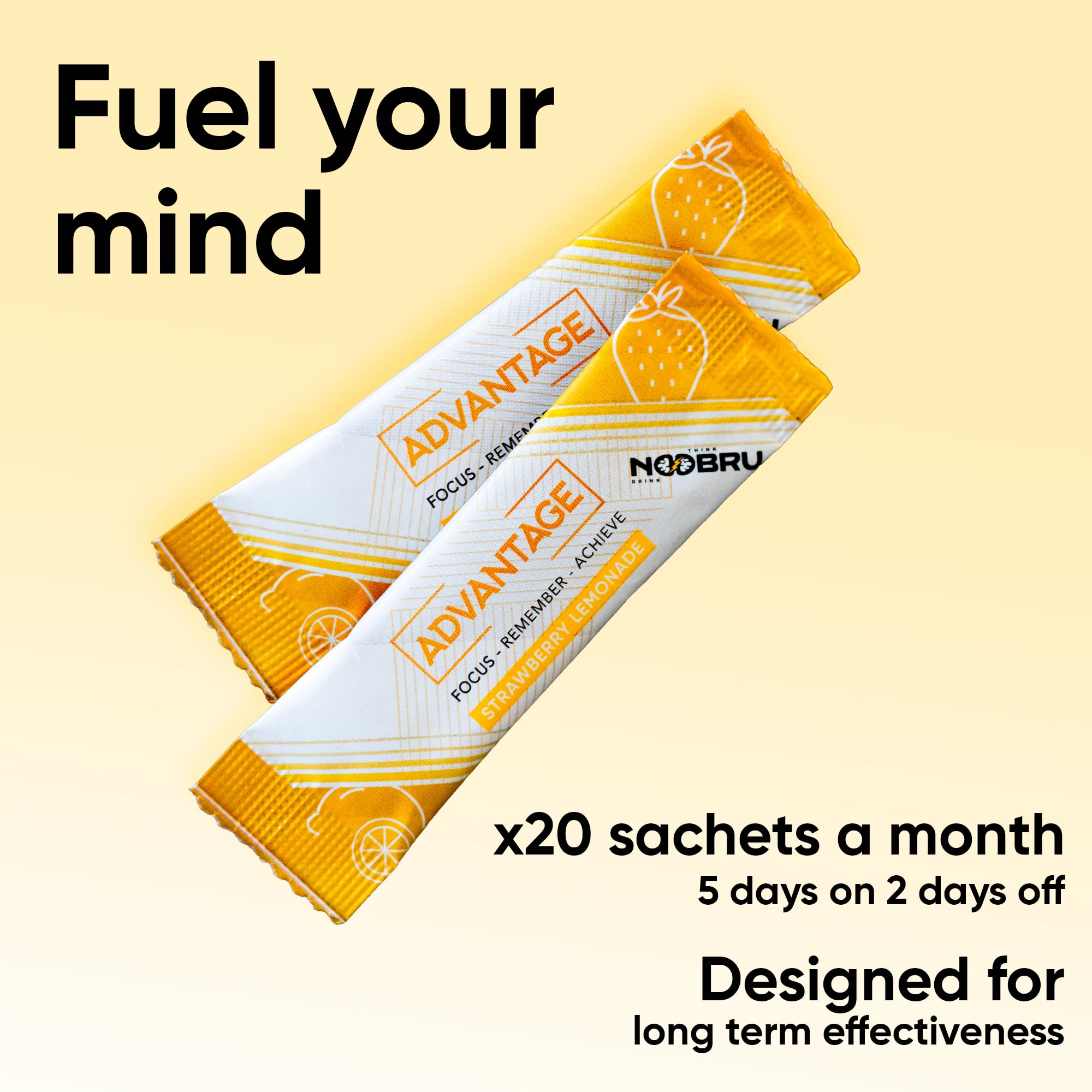 Noobru Аdvantage Nootropic - Delicious Nootropics Brain Supplement with 11 Active Ingredients - Natural Cognitive Enhancer - 20 Strawberry Lemonade Sachets - 1 Month Supply, 20 Count (Pack of 1) Noobru Au supplements