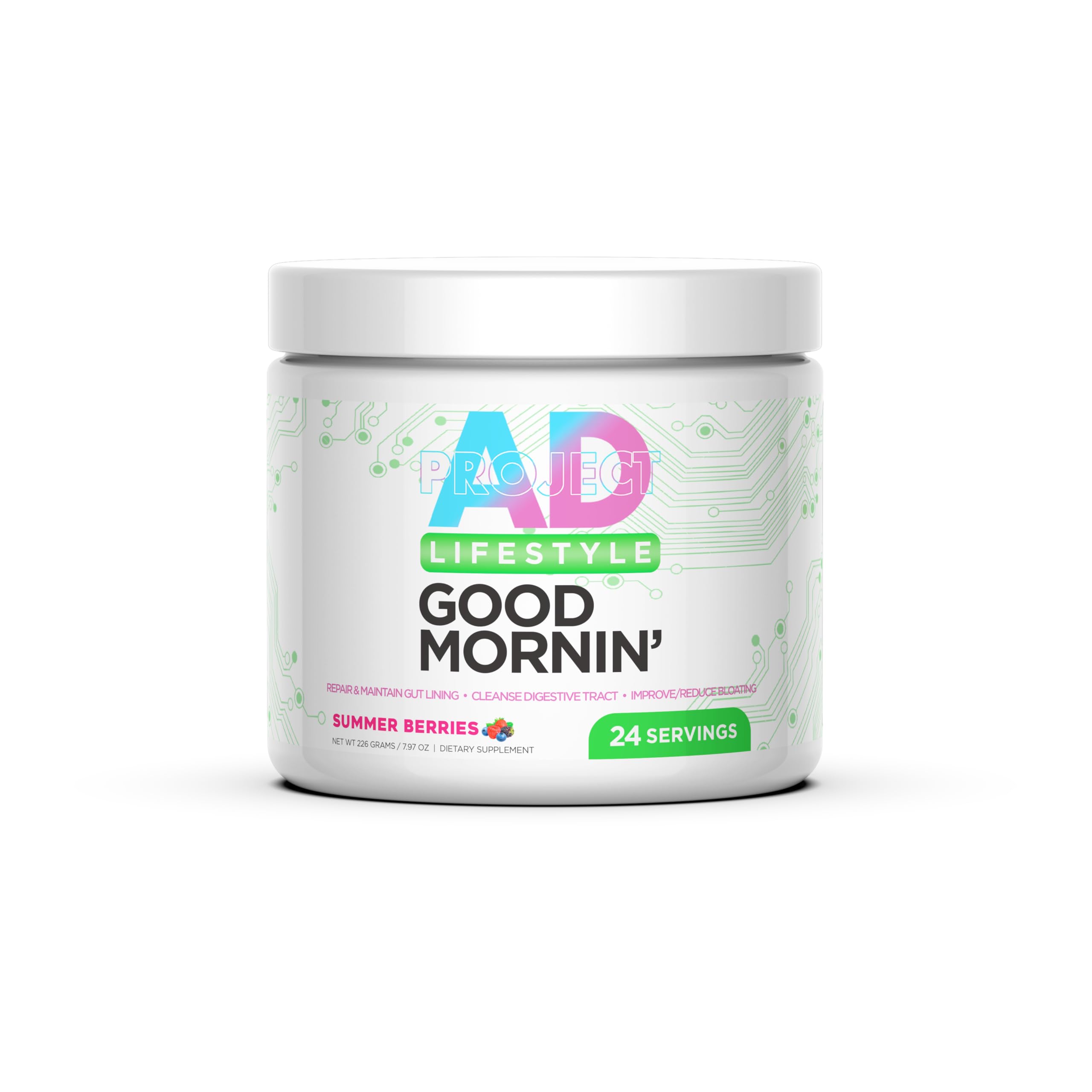 Project AD Life Good Morning Detox and Performance Drink, Naturally Flavored and Formulated with L-GLutamine, Apple Cider Vinegar, and Aloe Vera (24 Servings, Summer Fruits)