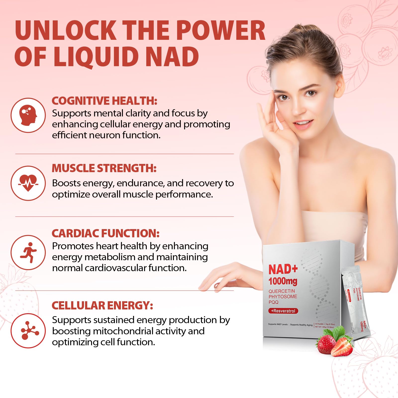 ZOROAHER 1000mg High-Potency NAD+ Liquid Supplement, Quercetin Phytosome & Resveratrol with PQQ, Boosts Cellular Energy