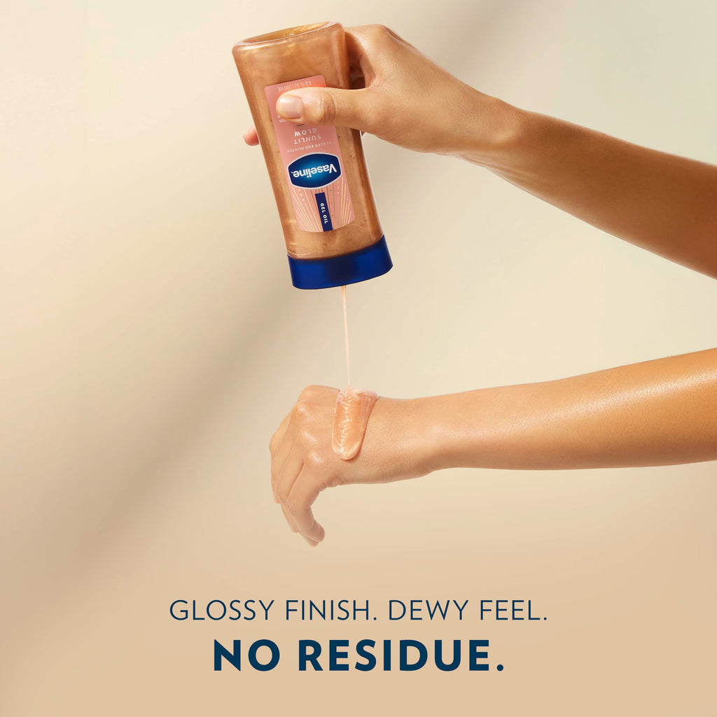 Vaseline Glazed and Glisten Sunlit Glow Body Gel Oil Vanilla Cocoa Shimmering with Ultra-Hydrating Lipids
