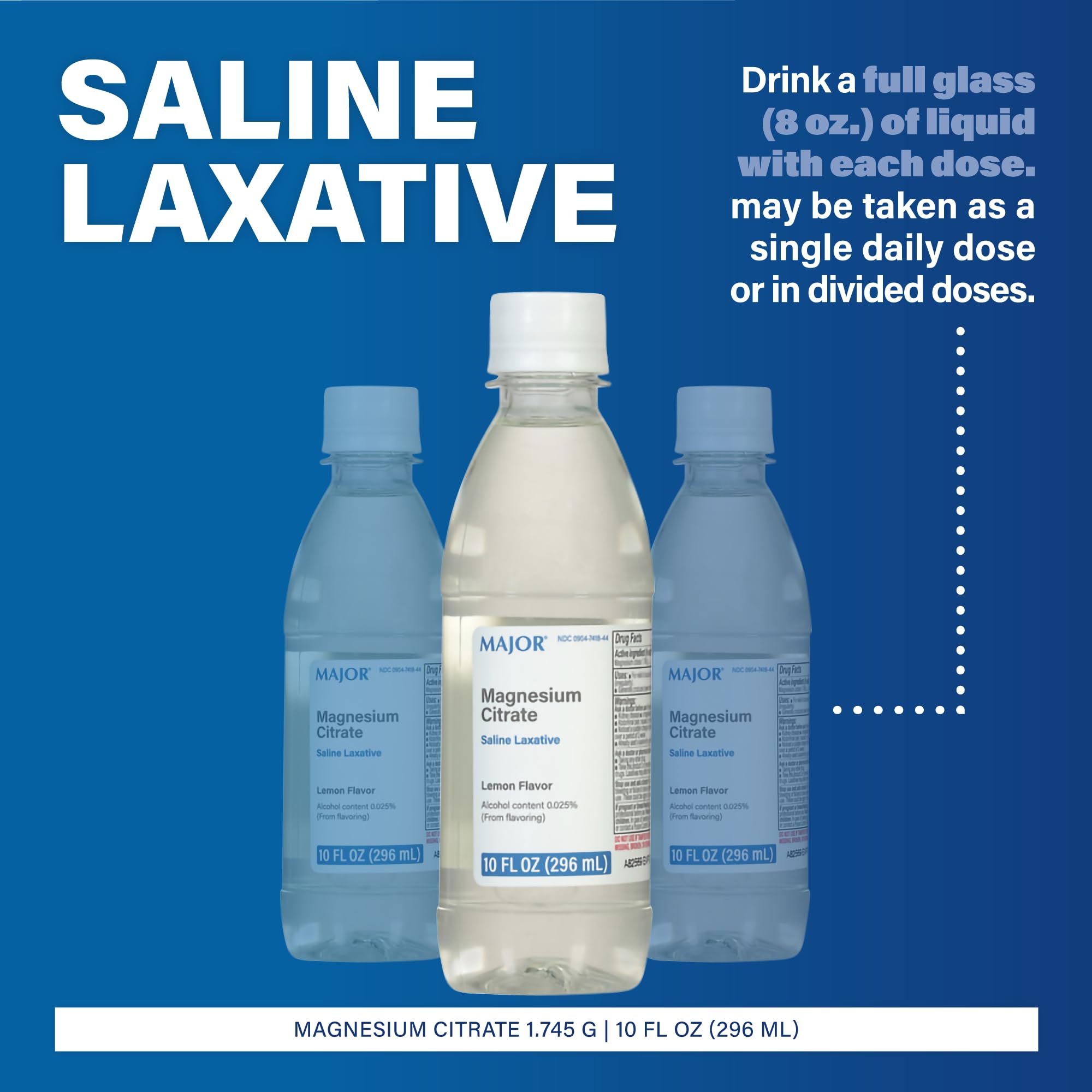 Major Magnesium Citrate Saline Laxative - Helps Relieve Occasional Constipation (Irregularity) - Lemon Flavor - 10 Fl. Oz. (1 Pack)