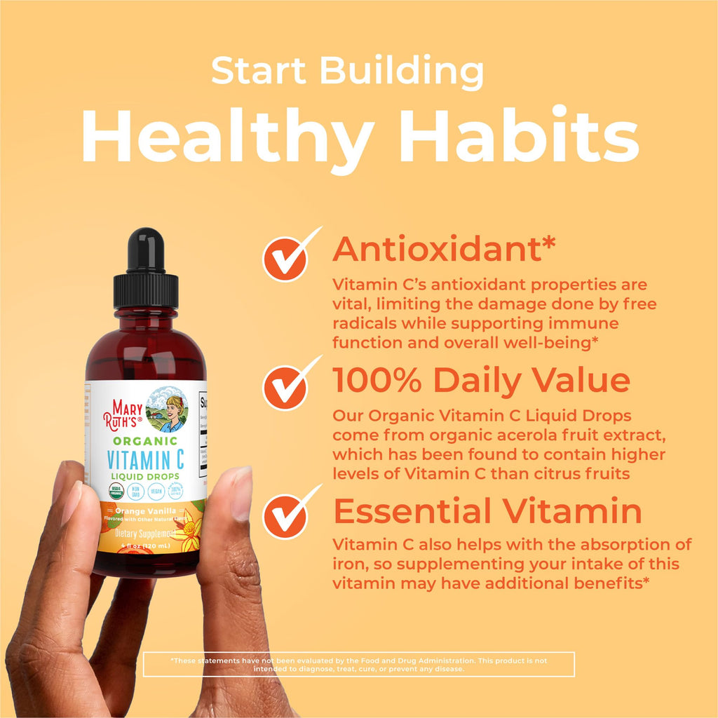 MARYRUTH'S Organic Vitamin C Supplement | Liquid Vitamin C Liquid Drops for Adults & Kids | Immune Support Supplement for Overall Health