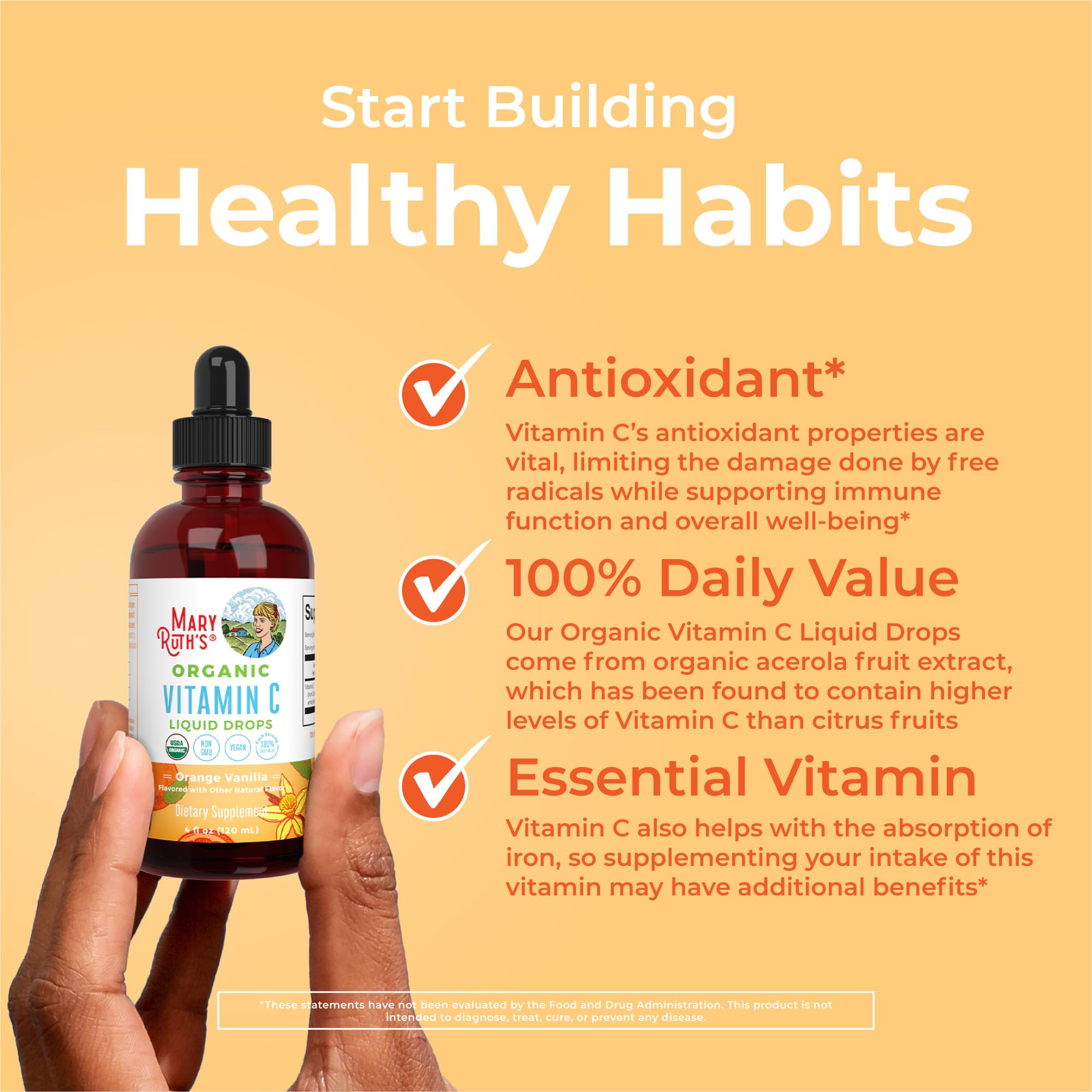 MARYRUTH'S Organic Vitamin C Supplement | Liquid Vitamin C Liquid Drops for Adults & Kids | Immune Support Supplement for Overall Health