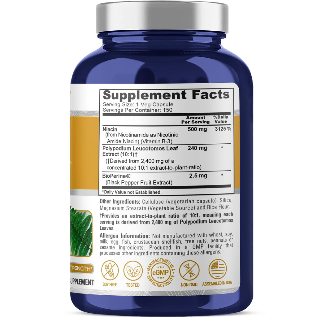 NusaPure Polypodium Nicotinamide 10:1 Extract, 240 mg Equivalent to 2,400 mg per Veg Caps - 150 Count (Non-GMO, Soyfree, Bioperine) NusaPure Au supplements