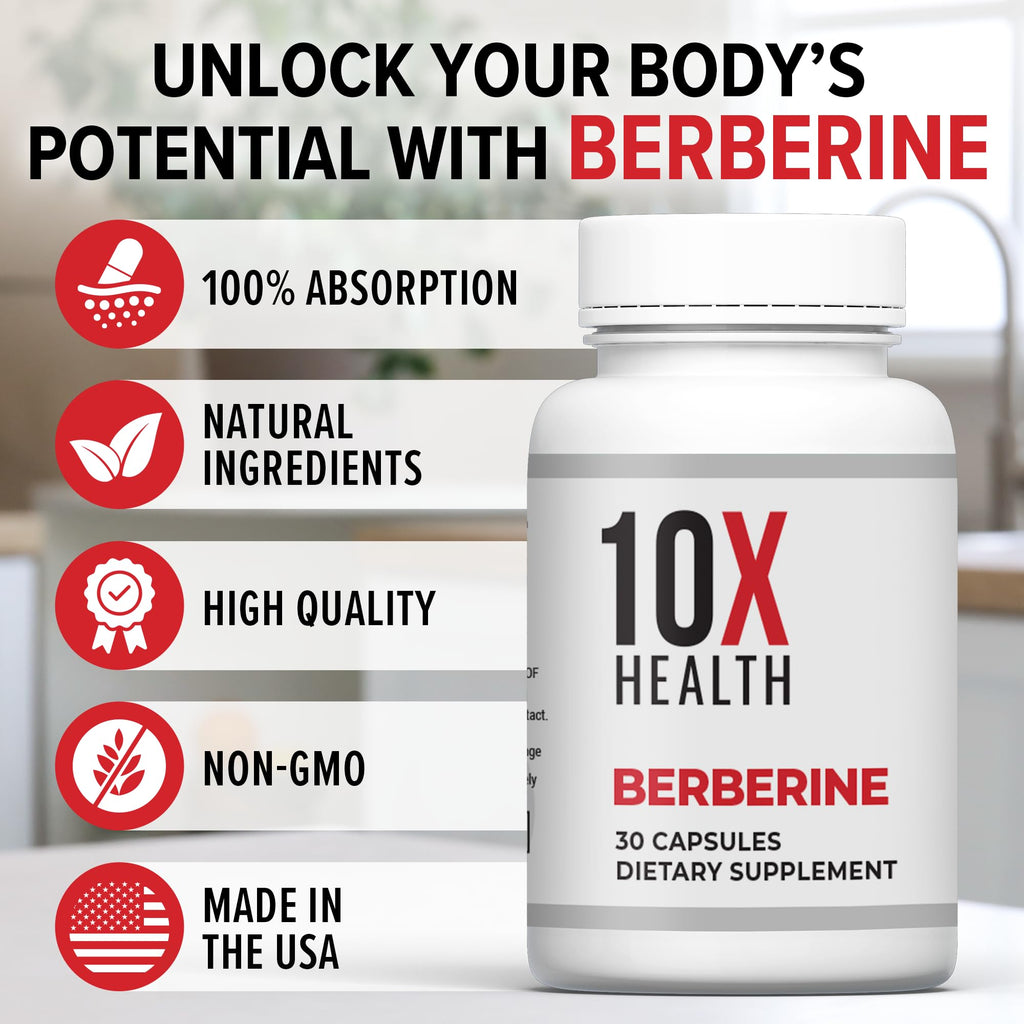 10X Health Berberine Supplement 500mg - Contains Dihydroberberine Supplement for Better Absorption - Supports Cardiovascular & Gut Health