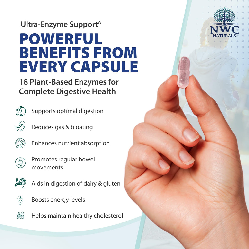 NWC Naturals Ultra-Enzyme Support, Natural Digestive Supplement, Promotes Optimal Health and Digestion, 200 count Capsules