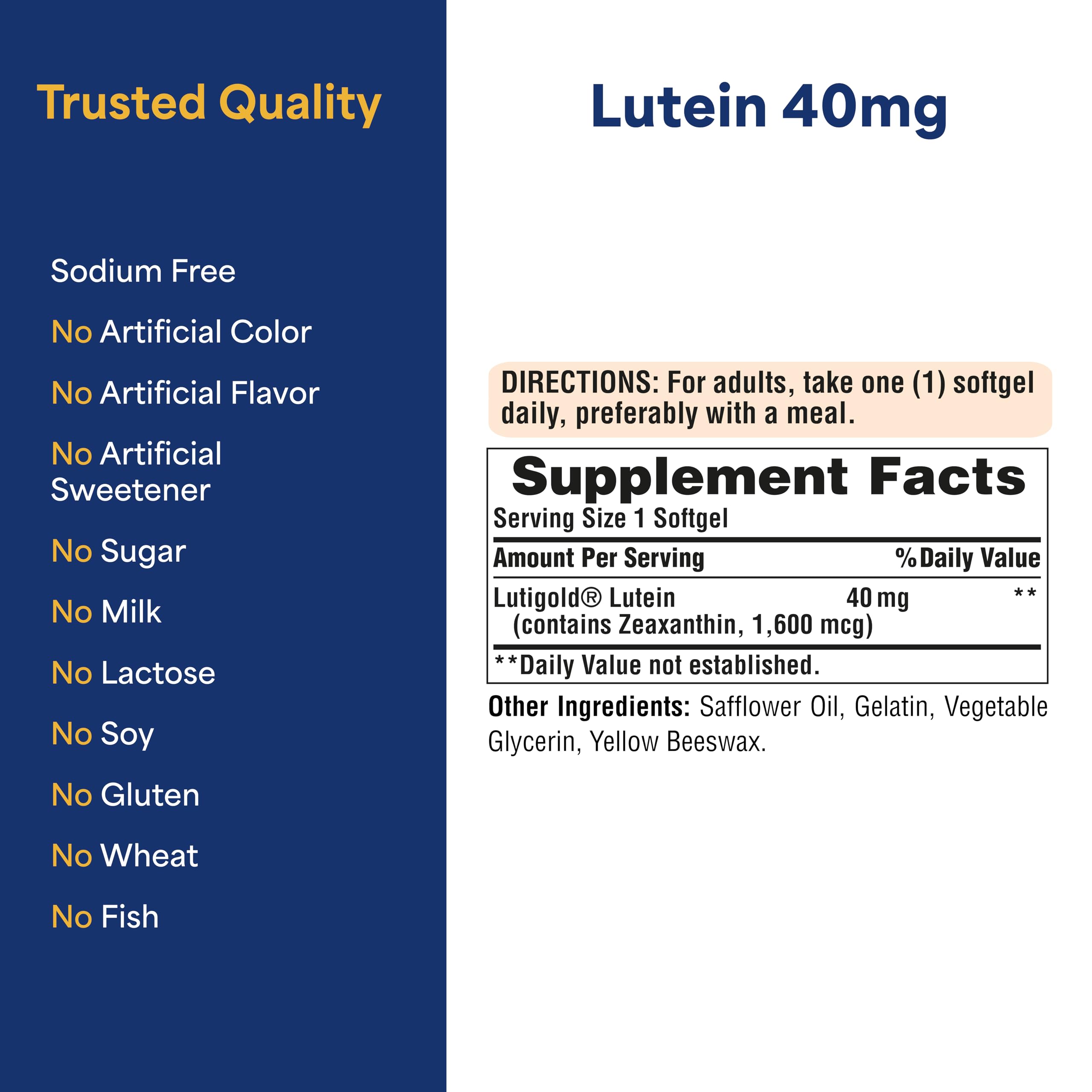 Puritan's Pride Premium Lutigold™ Lutein Carotenoid 40mg with Zeaxanthin for Men and Women, Dietary Supplement for Eye Health Support