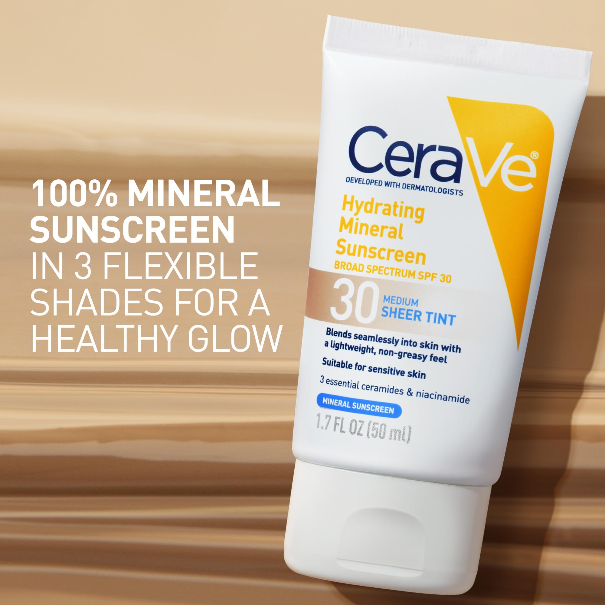 CeraVe Hydrating Mineral Sunscreen SPF 30 with Sheer Tint, Tinted Mineral Sunscreen with Zinc Oxide & Titanium Dioxide