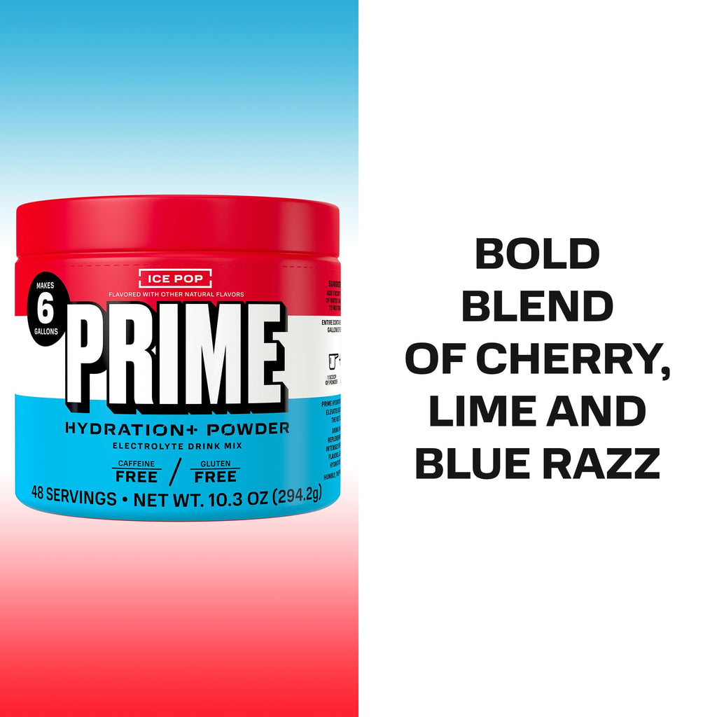 PRIME HYDRATION+ Electrolyte Powder, Ice Pop, Sugar Free Hydration Drink Mix with Potassium, Magnesium & B Vitamins to Replenish Fluids,