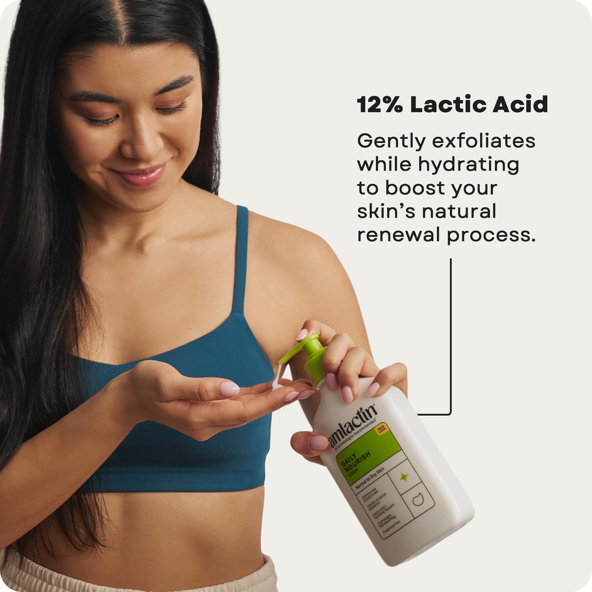 AmLactin Daily Nourish Therapeutic Body Lotion for Dry Skin - No-Scrub Exfoliator and Moisturizer 12% Lactic Acid Lotion