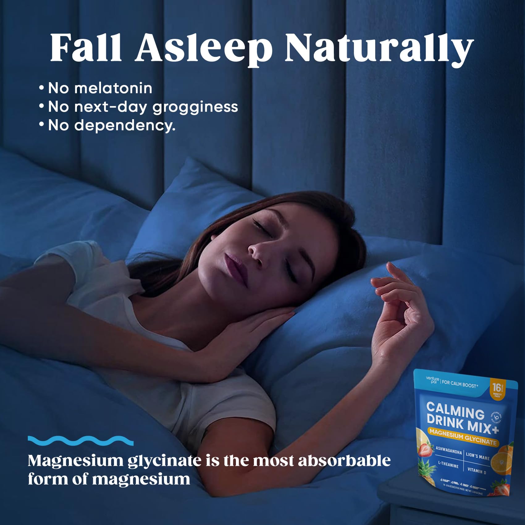 Venture Pal Calm Drink Mix, 12-in-1 Cortisol Reducer and Sleep Aid with Magnesium Glycinate, Ashwagandha, L-Theanine,Vitamin D, Calm Magnesium Powder
