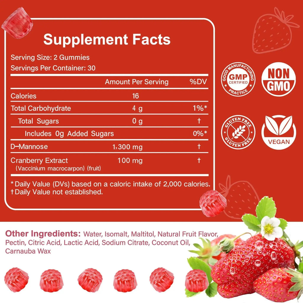 HFELIZ D Mannose with Cranberry Gummies, D-Mannose Supplements 1300mg for Women, Support Natural Urinary Tract & Bladder Health, Sugar-Free, 60 Count HFELIZ Au supplements