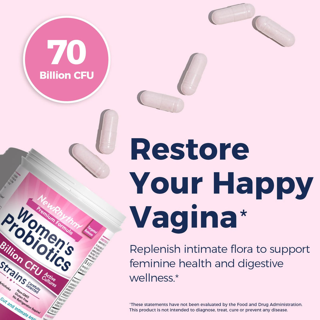 NewRhythm Women's Probiotics, Organic Prebiotics, 70 Billion CFU 10 Strains, Vaginal Probiotics for Urinary & Digestive Health, 30 Vegan Capsules, No Bloating NewRhythm Au supplements