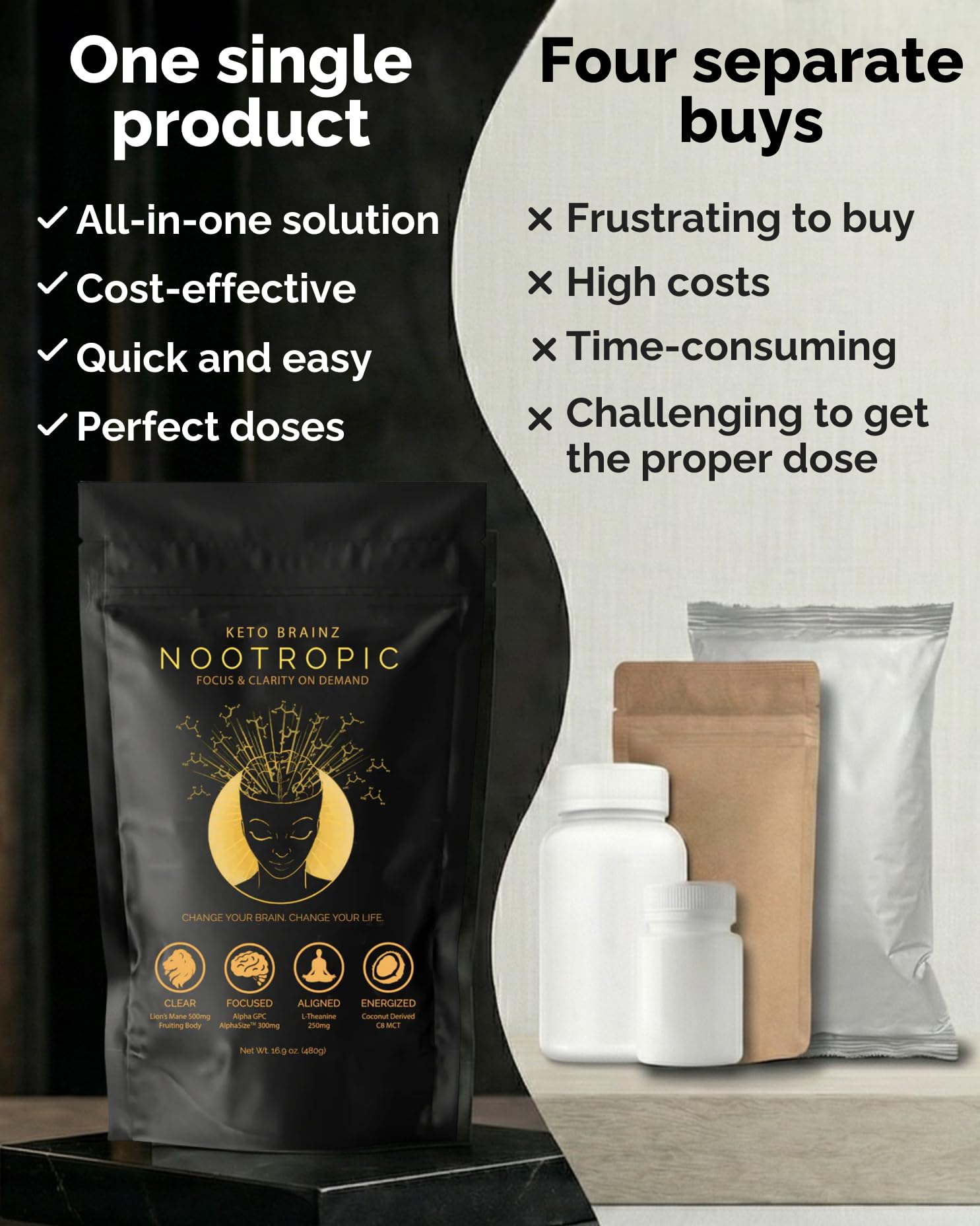 Keto Brainz C8MCT Based Nootropic - with 500mg Lion's Mane Mushroom, AlphaGPC & L-Theanine This is The Ultimate Easy to use nootropic Stack & Makes Delicious Mushroom Coffee! 16oz. 30 Servings Keto Brainz Au supplements