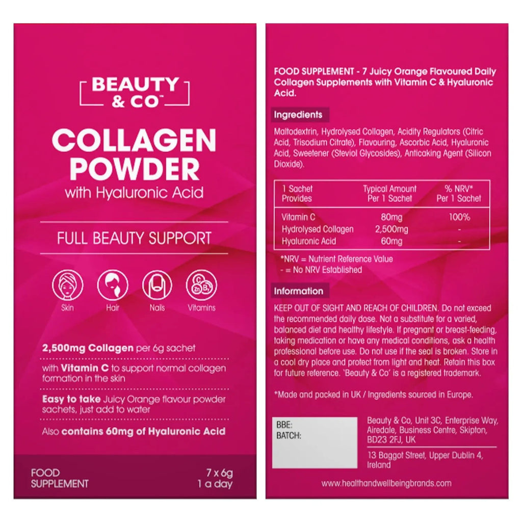 Collagen 2500mg Powder Supplement Boosted with Vitamin C and Hyaluronic Acid (Bovine) Beauty & Co Au supplements