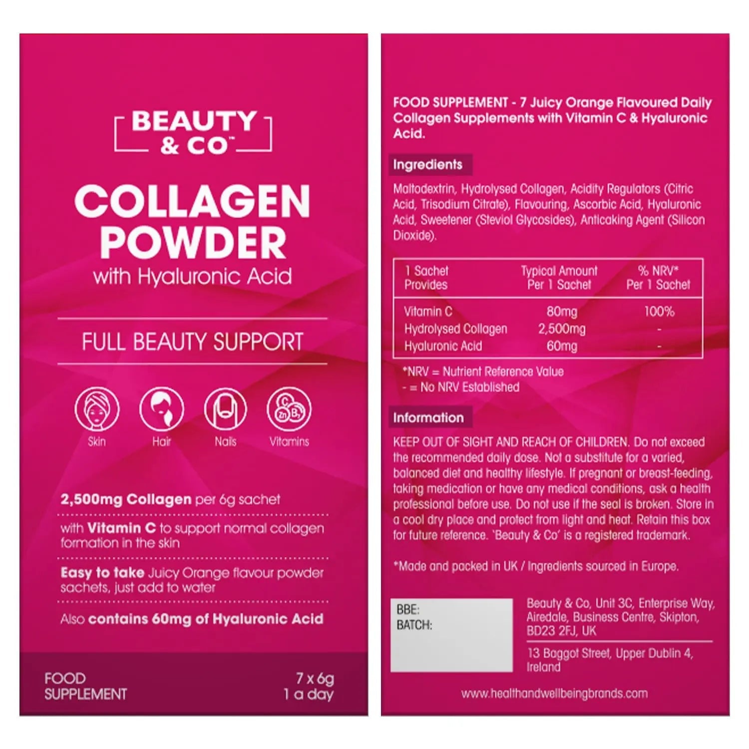 Collagen 2500mg Powder Supplement Boosted with Vitamin C and Hyaluronic Acid (Bovine) Beauty & Co Au supplements