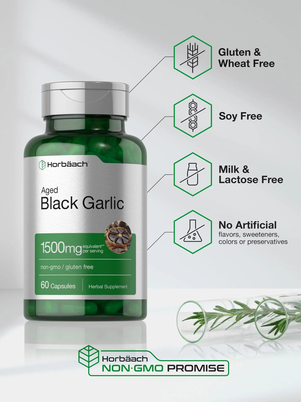 Aged Black Garlic Capsules 1500mg | 60 Count | Fermented Extract Supplement Horbäach Au supplements