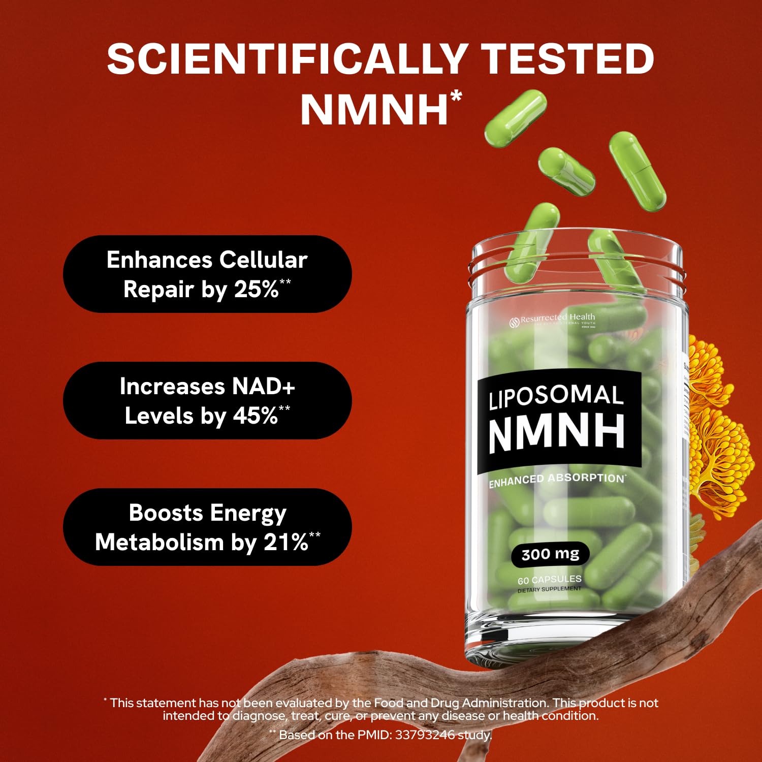 Resurrected Health Liposomal NMNH Supplement 300mg – Boosts NAD Anti-Aging, Energy & Focus – NMM Capsules Alternative to for Cellular Vitality – Third-Party Tested, 60 Vegan Capsules | 1 Pack Resurrected Health Au supplements