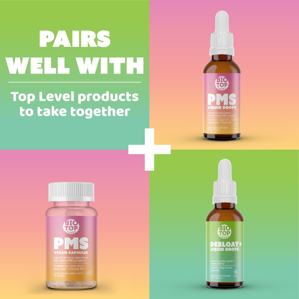 BIOTOPLEVEL PMS Support Supplement for Women & PMS Relief, Hormone Balance & Menstrual Period Relief for Cramps, Bloating & Mood Swings with Chasteberry, Vitamin B6, Lemon Balm, Dong Quai, 30 Count BIOTOPLEVEL Au supplements