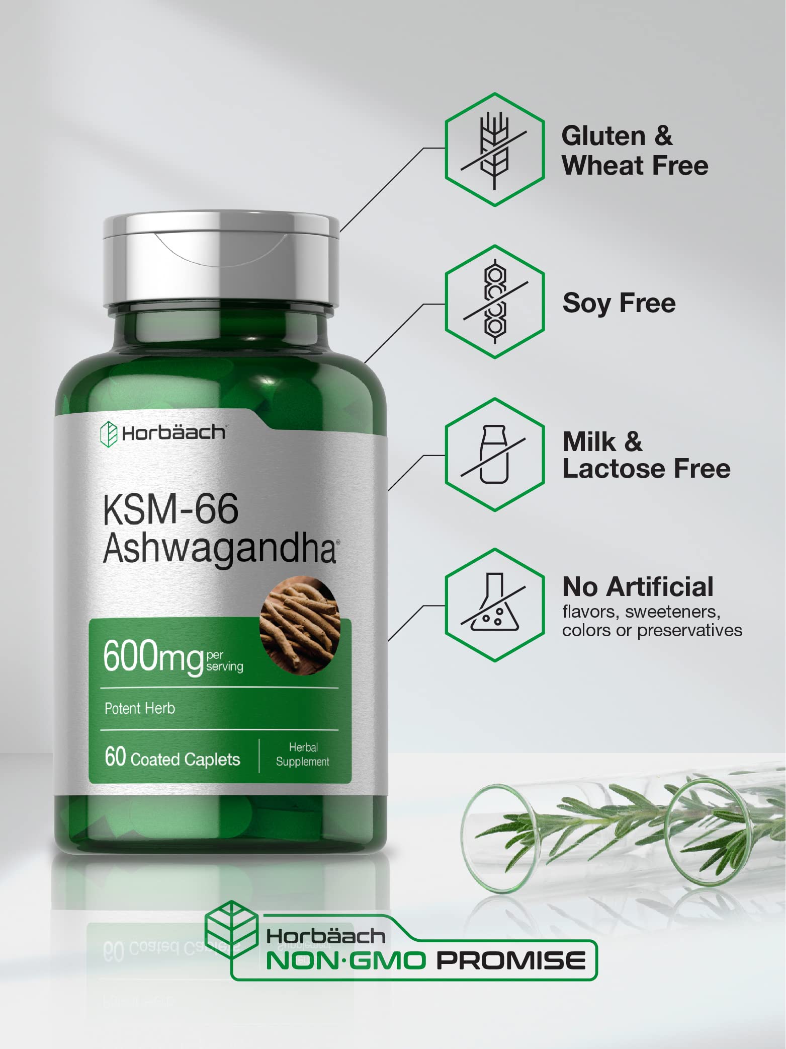 Horbäach KSM-66 Ashwagandha 600mg | with L-Theanine | 60 Coated Caplets | Vegan, Non-GMO, Gluten Free Complex Supplement Horbäach Au supplements