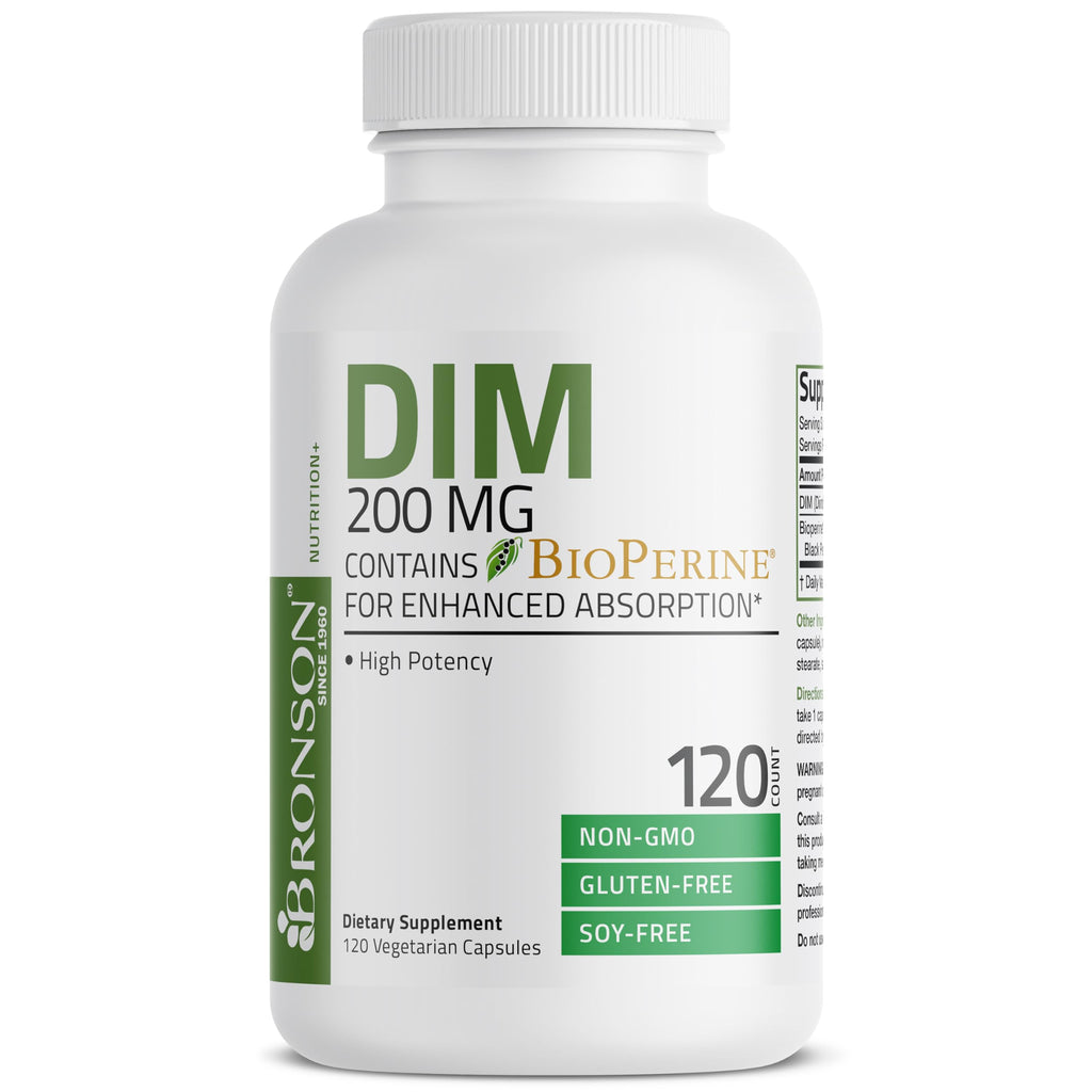 Bronson DIM Supplement 200 MG Diindolymethane with BioPerine for Enhanced Absorption, Estrogen Metabolism & Maintains Balanced Hormone Levels, 120 Vegetarian Capsules Bronson Au supplements