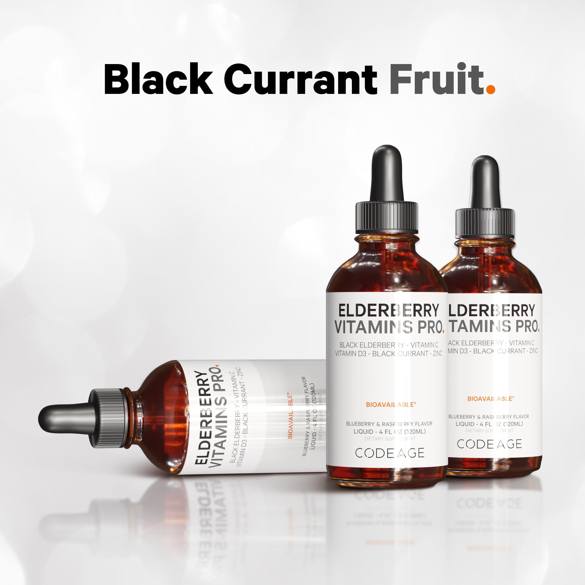 Codeage Elderberry Vitamins Pro - Organic Black Elderberry Liquid Drops - Vitamin C, D3, Zinc, Black Currant - 2-Month Supply - Black Sambucus Liquid - Supplement for Adults & Kids - 4 fl oz Codeage Au supplements
