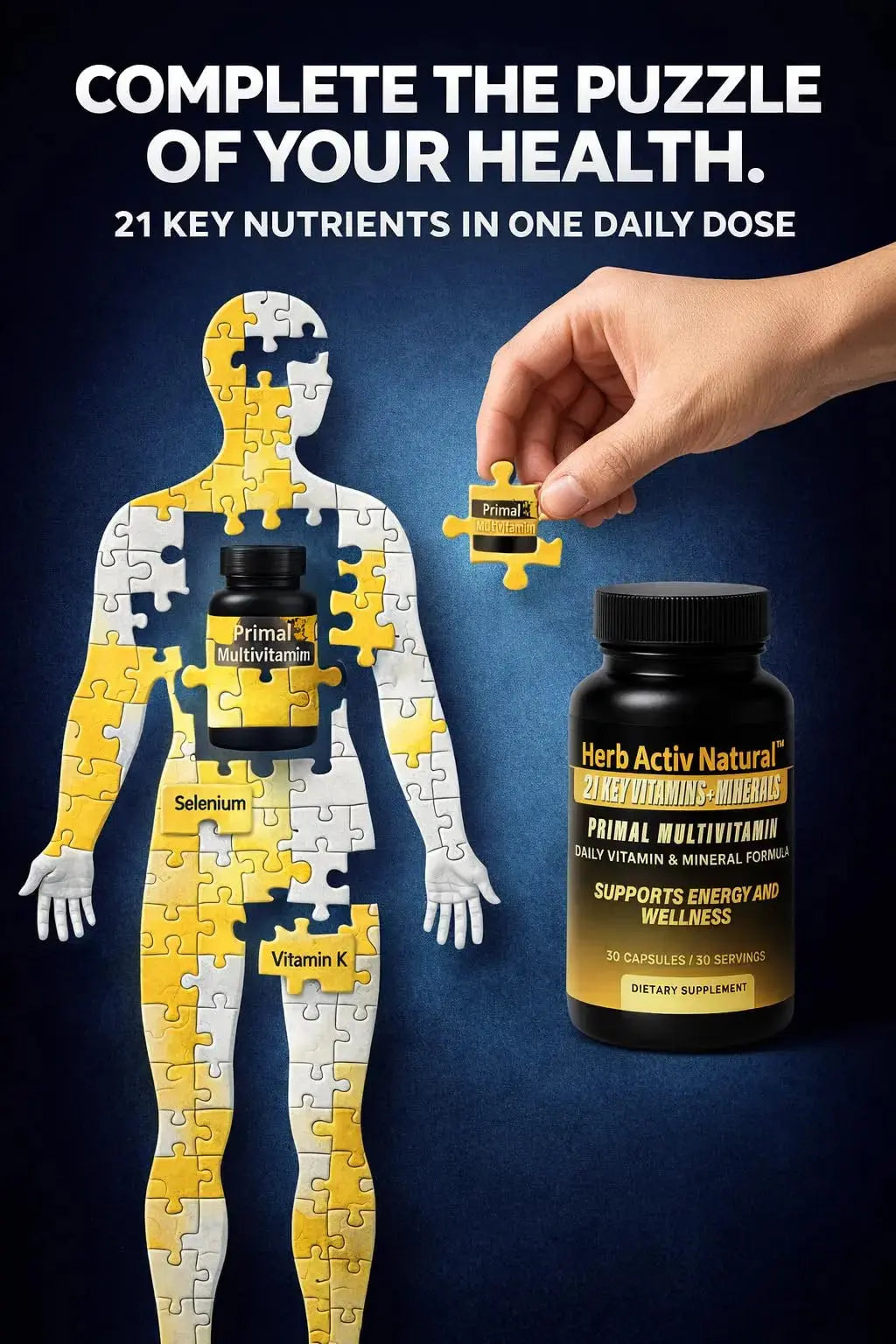 Herb Activ Natural Primal Multivitamin - 21 Essential Vitamins & Minerals - Daily Vitamin & Mineral Supplement - Energy & Wellness Support - 30 Capsules Herb Activ Natural Au supplements