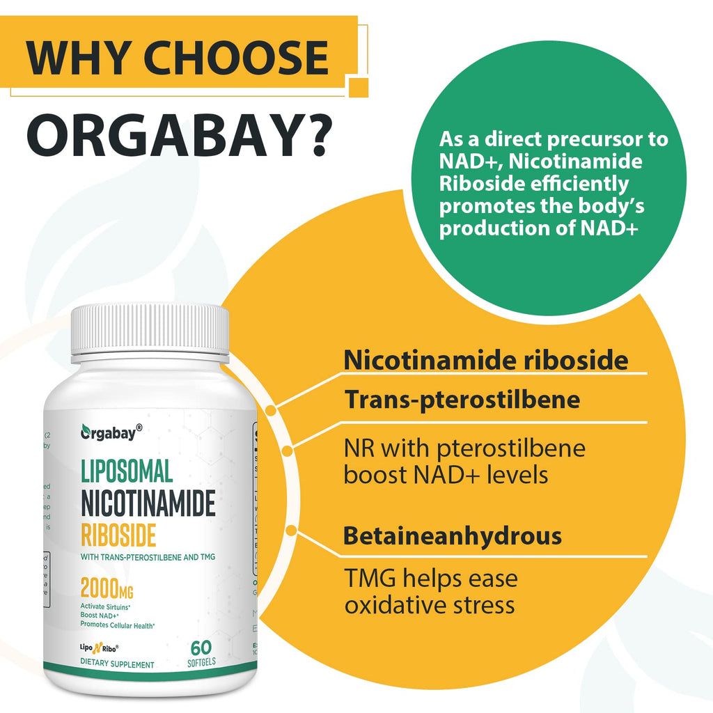 Liposomal Nicotinamide Riboside 2000 MG with TMG and Pterostilbene, Similar to NMN Supplements Boost NAD+, Support Healthy Aging, 240 Count Orgabay Au supplements