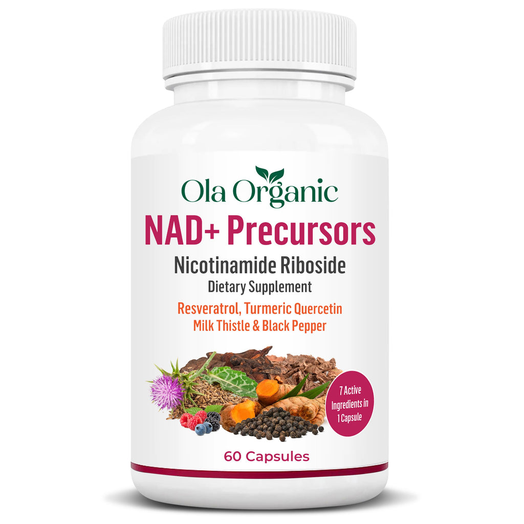 NAD+ Supplement & NAD Booster for Cellular Energy and Healthy Aging – Plant-Based Nicotinamide Riboside (NR) NAD Precursor with Resveratrol, Turmeric, Quercetin, Rhodiola & Milk Thistle – 60 Capsules Ola Organic Au supplements