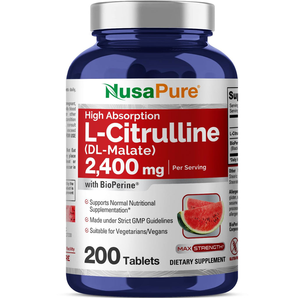 NusaPure L-Citrulline 2,400mg 200 Vegetarian Tablets (Non-GMO, Gluten Free, 100-Day Supply, Bioperine) NusaPure Au supplements