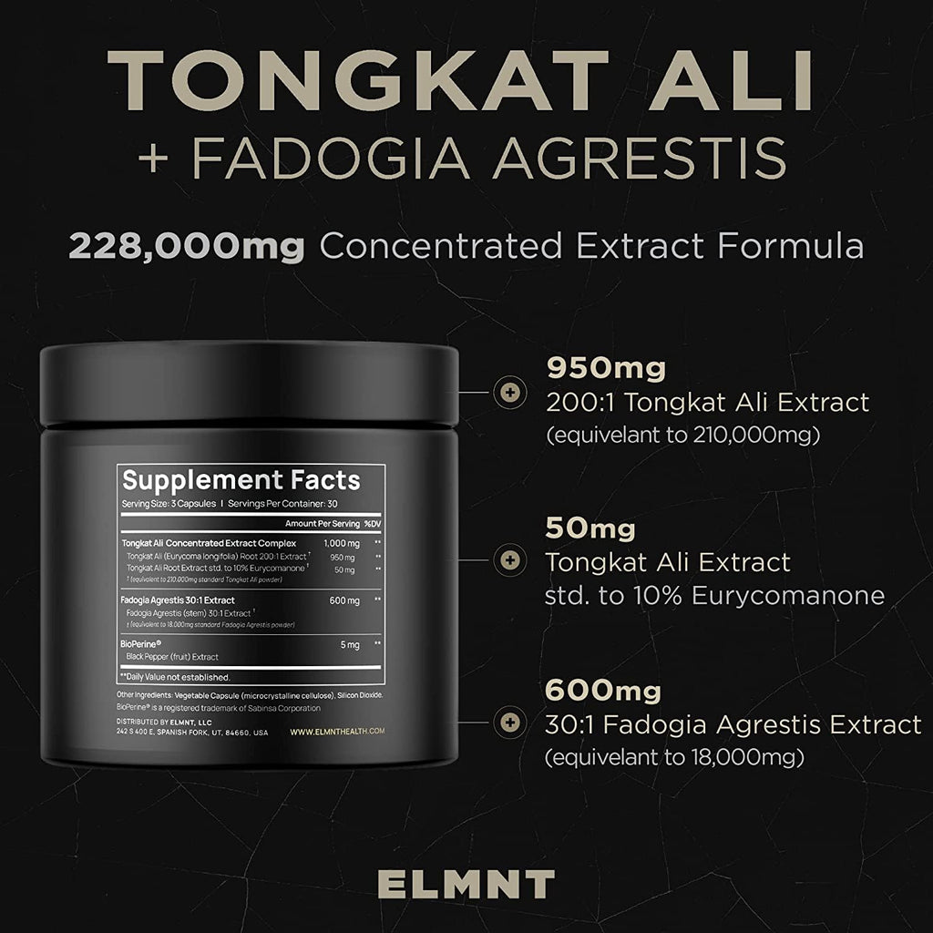 228,000mg 200x Strength Tongkat Ali for Men w. Fadogia Agrestis Extract - 10% Eurycomanone Longjack Highest Potency Fadogia Agrestis Tongkat Ali Supplement - Muscle Growth & Test Support Pills for Men TERRA ELMNT Au supplements