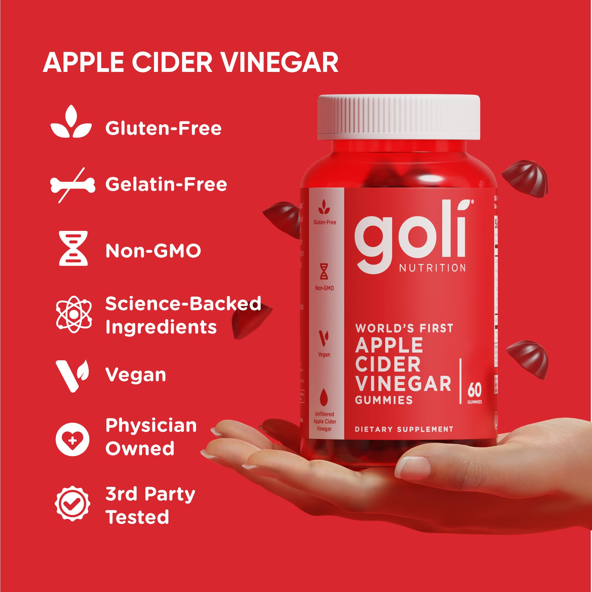 Goli Apple Cider Vinegar Gummies - Worlds First ACV Gummy with Vitamin B12, Beetroot & Pomegranate