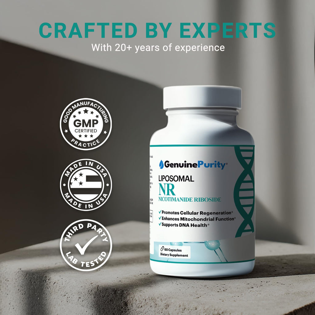 GenuinePurity Liposomal NR 300mg Nicotinamide Riboside Supplement | Advanced NAD Boost for Cellular Energy and Mitochondrial Function | Gluten Free, Vegan, USA Made, Non-GMO | 60 Capsules GenuinePurity Au supplements