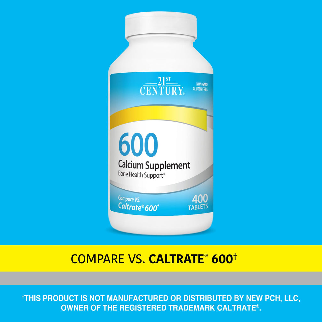 21st Century Calcium 600 mg Supplement (400 Tablets), Vegan-Friendly Bone Strength Calcium Supplement, Non-GMO & Gluten-Free Calcium Carbonate,