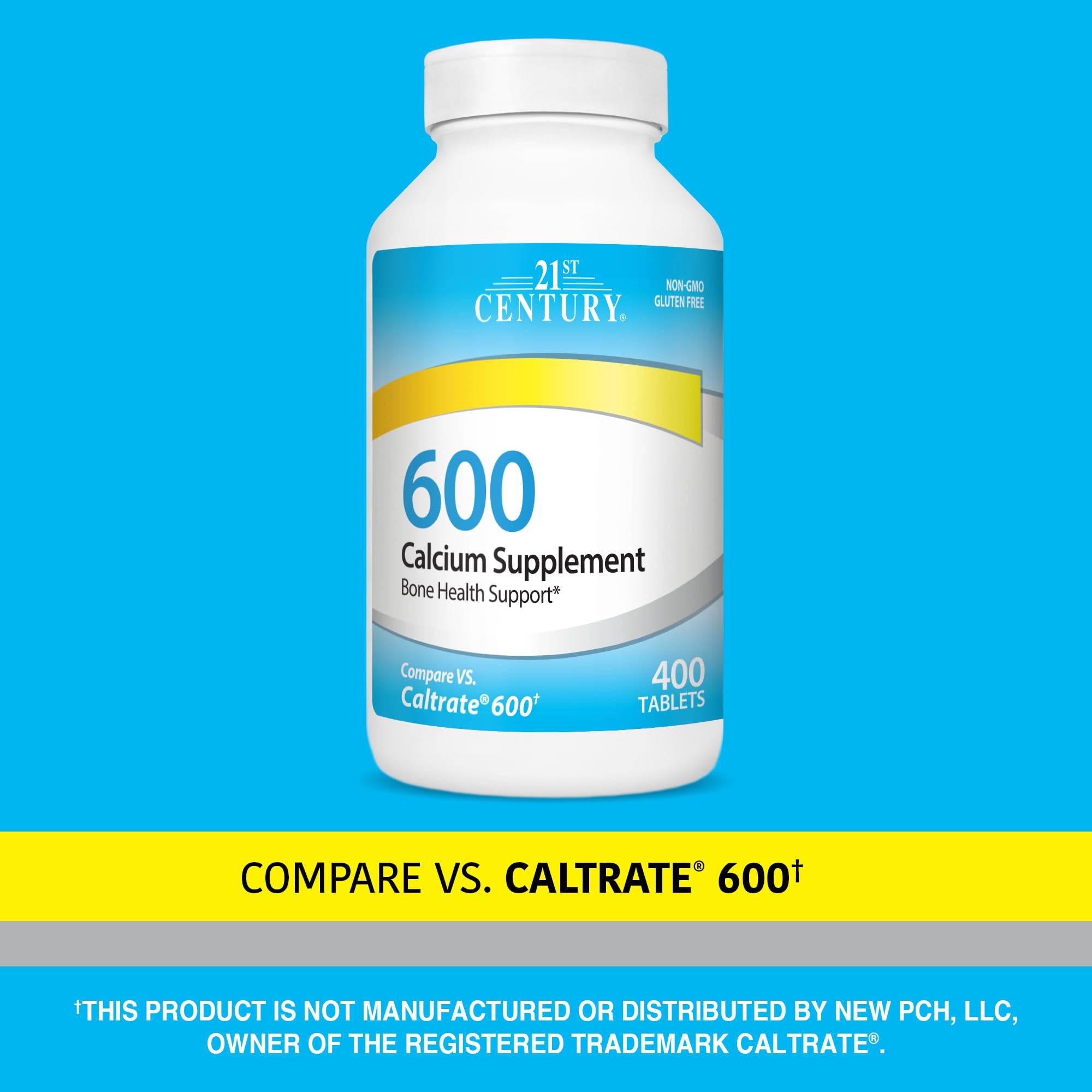 21st Century Calcium 600 mg Supplement (400 Tablets), Vegan-Friendly Bone Strength Calcium Supplement, Non-GMO & Gluten-Free Calcium Carbonate,