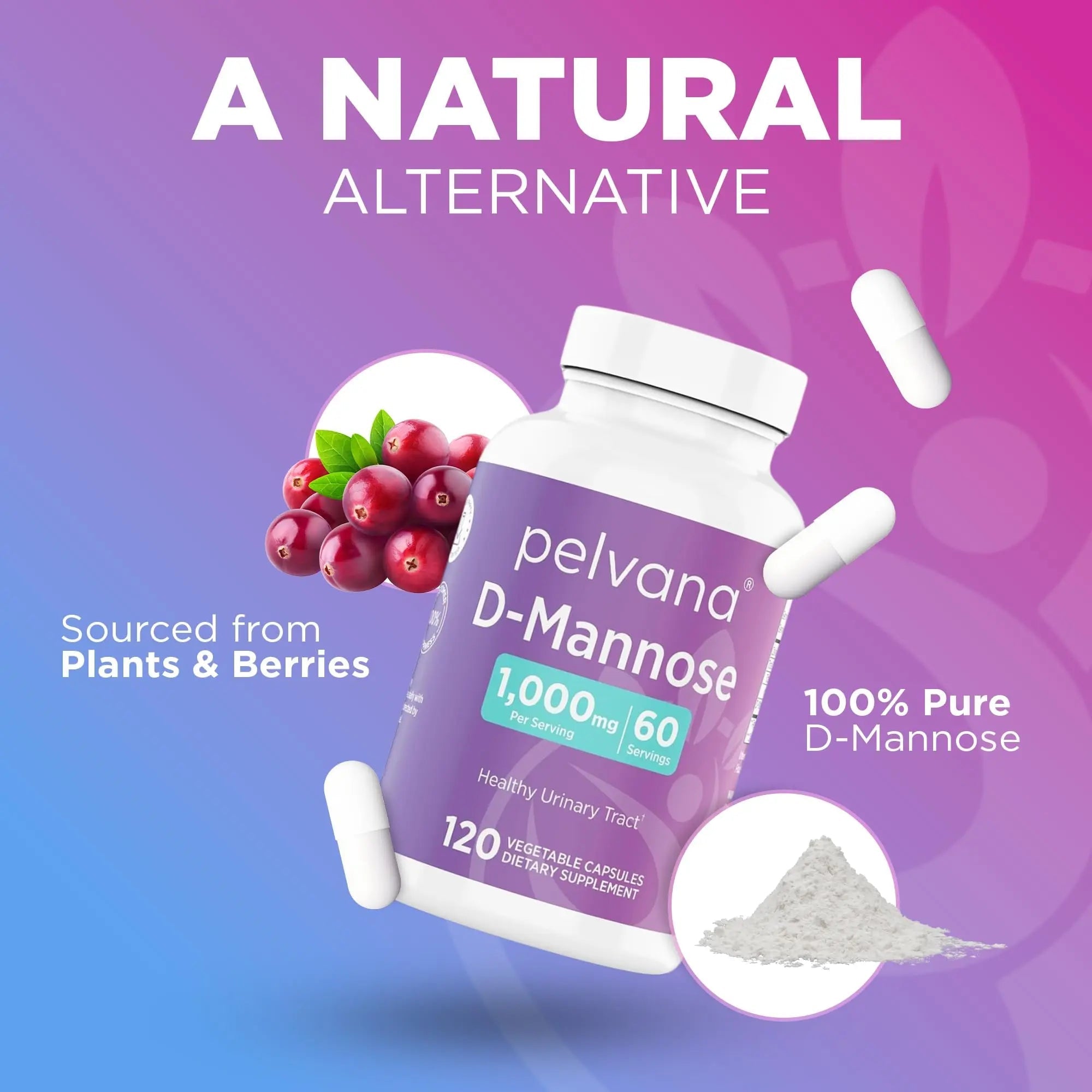 Pelvana D-Mannose 120 Capsules (500mg Each) – 1000mg per Serving – Assists & Maintains Healthy Urinary Tract, Flushes Impurities, Pure Ingredients, Gluten-Free – Third-Party Lab Tested, Made in USA Pelvana Au supplements