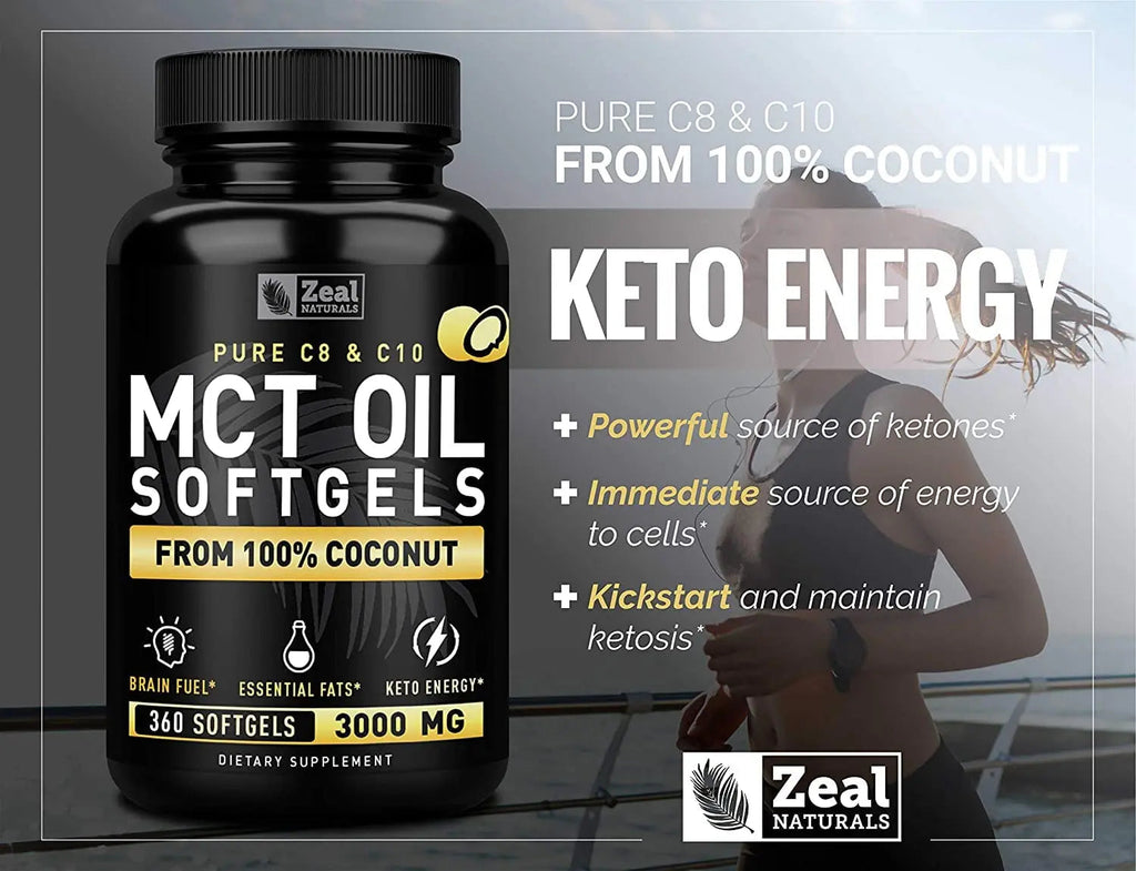 Pure MCT Oil Capsules (360 Softgels | 3000mg) 4 Month Supply Keto Pills w Unrefined Coconut Zeal Naturals Au supplements