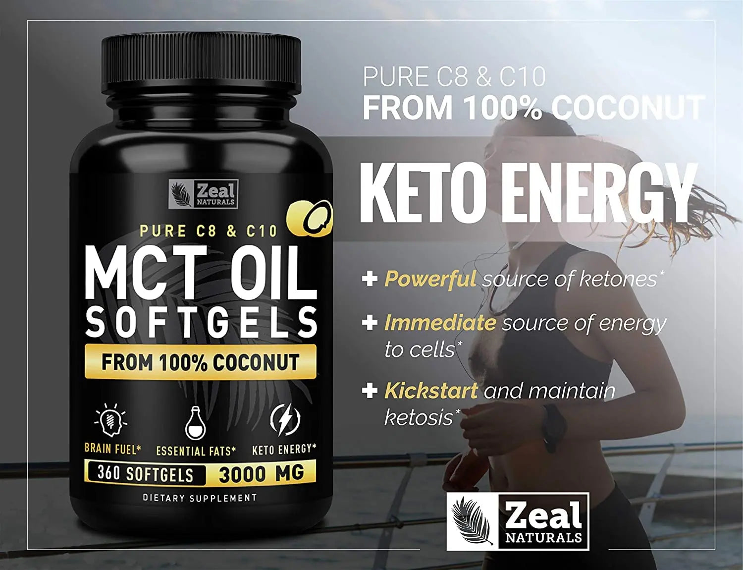 Pure MCT Oil Capsules (360 Softgels | 3000mg) 4 Month Supply Keto Pills w Unrefined Coconut Zeal Naturals Au supplements