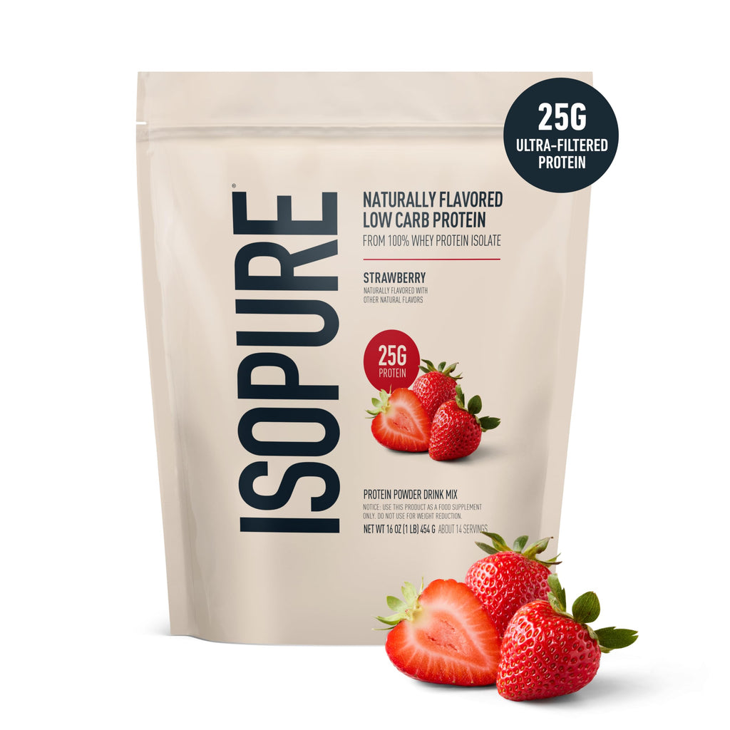 Isopure Low Carb 100% Pure Whey Isolate Protein Powder, Lactose Free, Gluten Free, With Vitamins, Strawberry, 25g Protein Per Serving, 1 Lb, 14 Servings (Packaging May Vary)