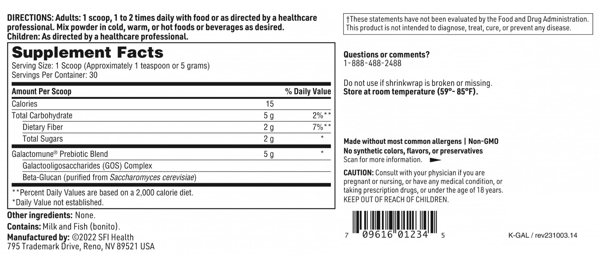 SFI Health Klaire Labs Galactomune Powder - Prebiotic Beta-Glucan & Galactooligosaccharides Immune Support (30 Servings, 150 Grams)
