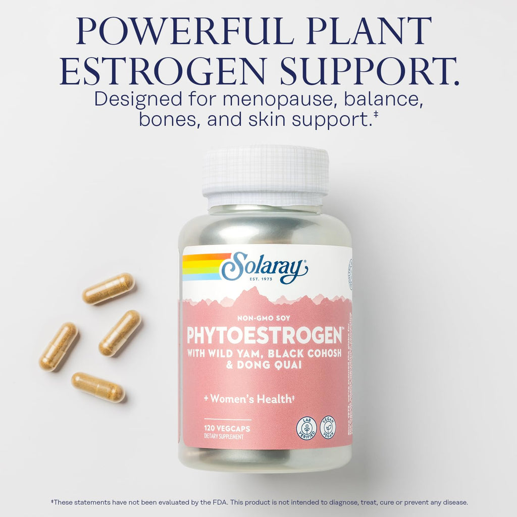 SOLARAY PhytoEstrogen Menopause Supplements - Wild Yam, Black Cohosh, and Dong Quai Estrogen Pills for Women's Health - Vegan, Lab Verified, 60-Day Guarantee (30 Servings, 120 VegCaps) SOLARAY Au supplements