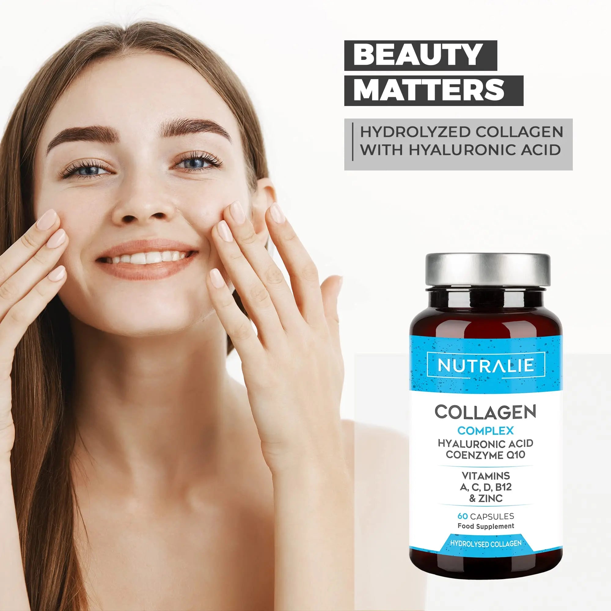 Collagen + Hyaluronic Acid + Q10 Hydrolysed Collagen Women Men + Vitamins A C D B12 Zinc NUTRALIE Au supplements
