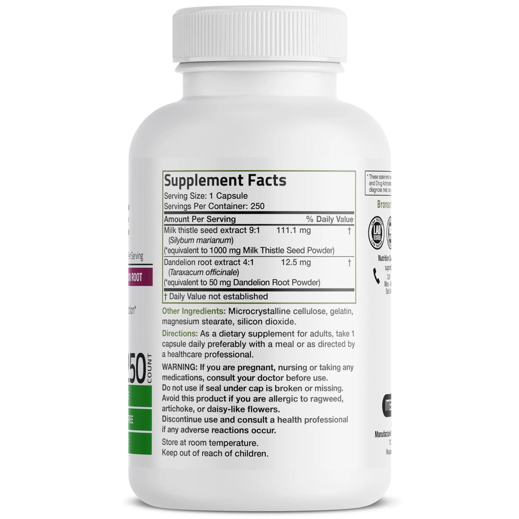 Bronson Milk Thistle Silymarin Marianum & Dandelion Root Liver Health Support Bronson Au supplements