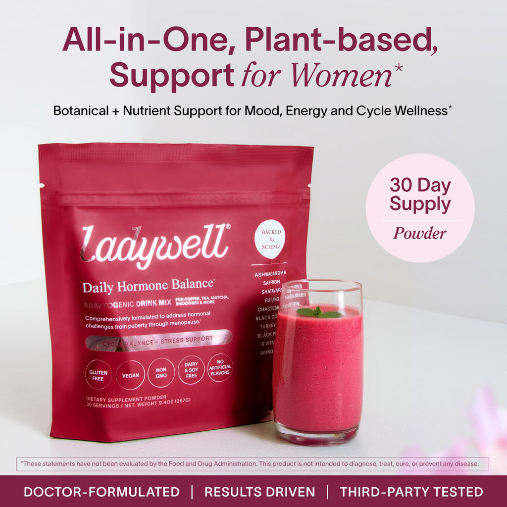 Ladywell Daily Hormone Balance Powder | Natural Cycle Support for Women | Supports Mood, Bloating, Cramps, Skin Health & Cravings with Chasteberry, B Vitamins, Ashwagandha, Saffron + | 30 Servings Ladywell Au supplements