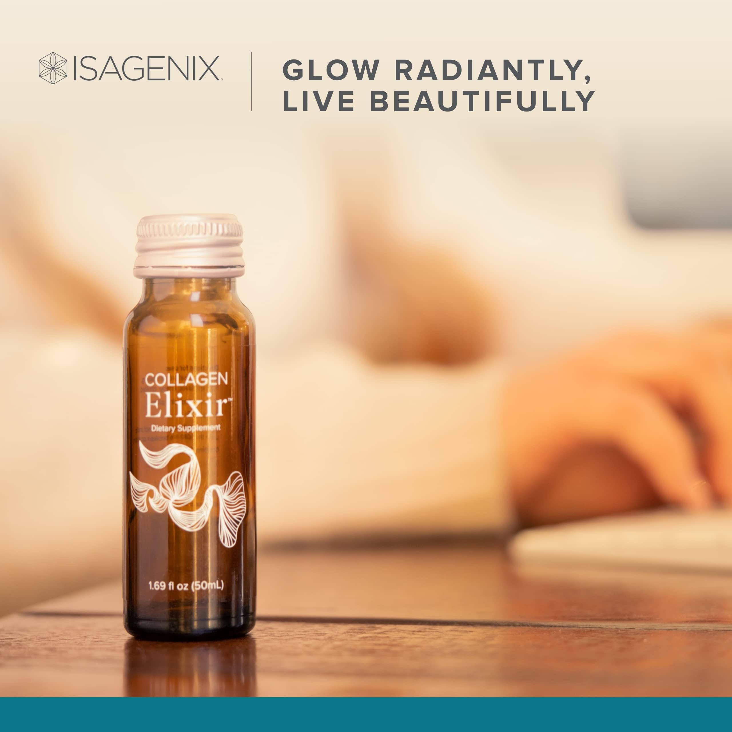 Isagenix Collagen Elixir - Drink with Marine Collagen Peptides - Support a Youthful Appearance with Vitamin C, Zinc & Biotin - 10 Bottles (1 Box)