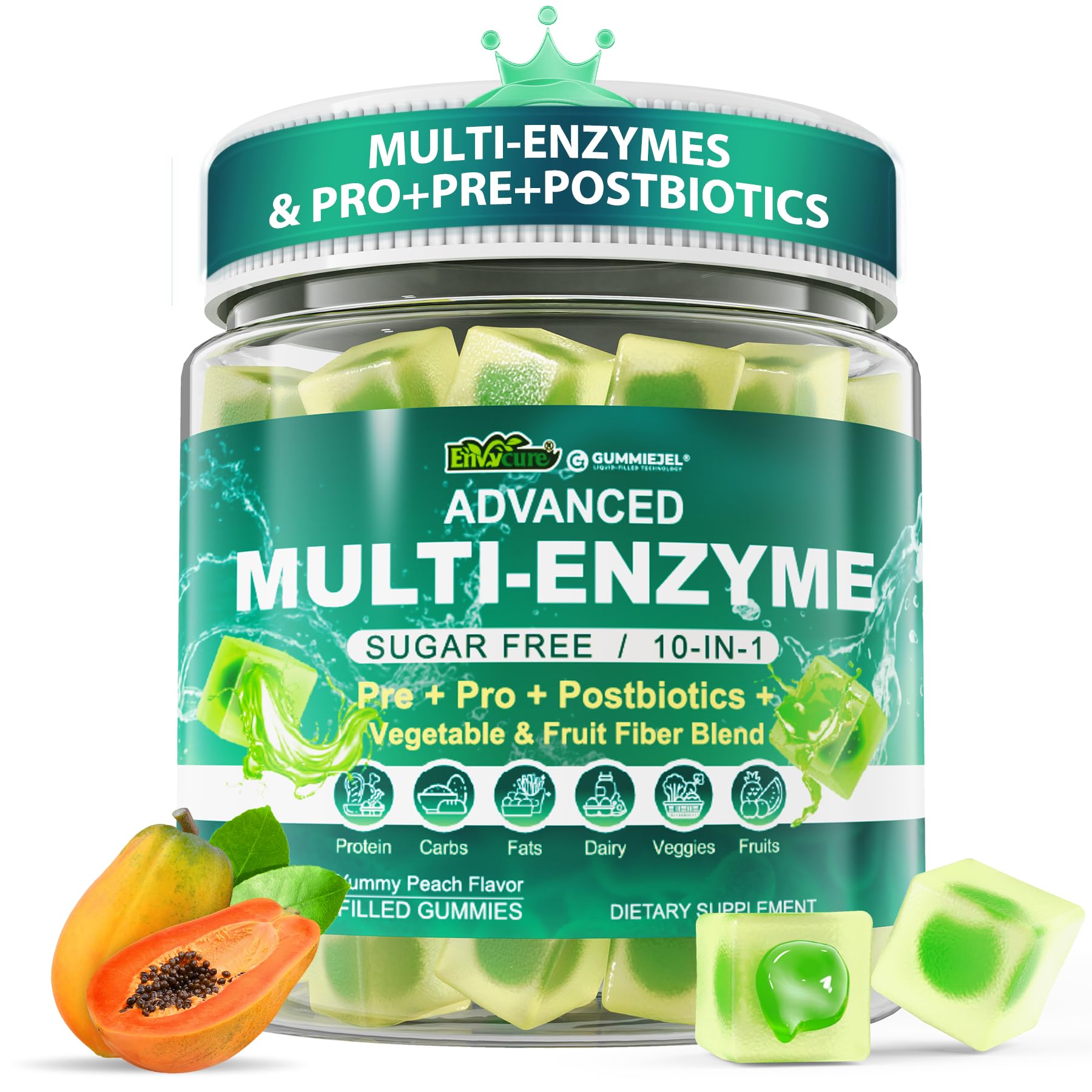 Digestive Enzymes Gummies for Women & Men, Multi-Enzymes with 90Billion CFU Probiotics and Prebiotics & Postbiotic, Vegetable & Fruit Fiber Blend, Super Enzymes for Digestive & Gut Health,Immune,60Cts EnvyCure Au supplements