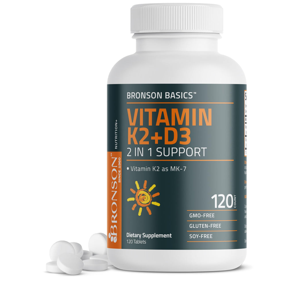 Bronson Vitamin K2 D3 (MK7) Supplement Non-GMO Formula Vitamin D3 5000IU (125 mcg) & 90 mcg K2 MK-7, Easy to Swallow D