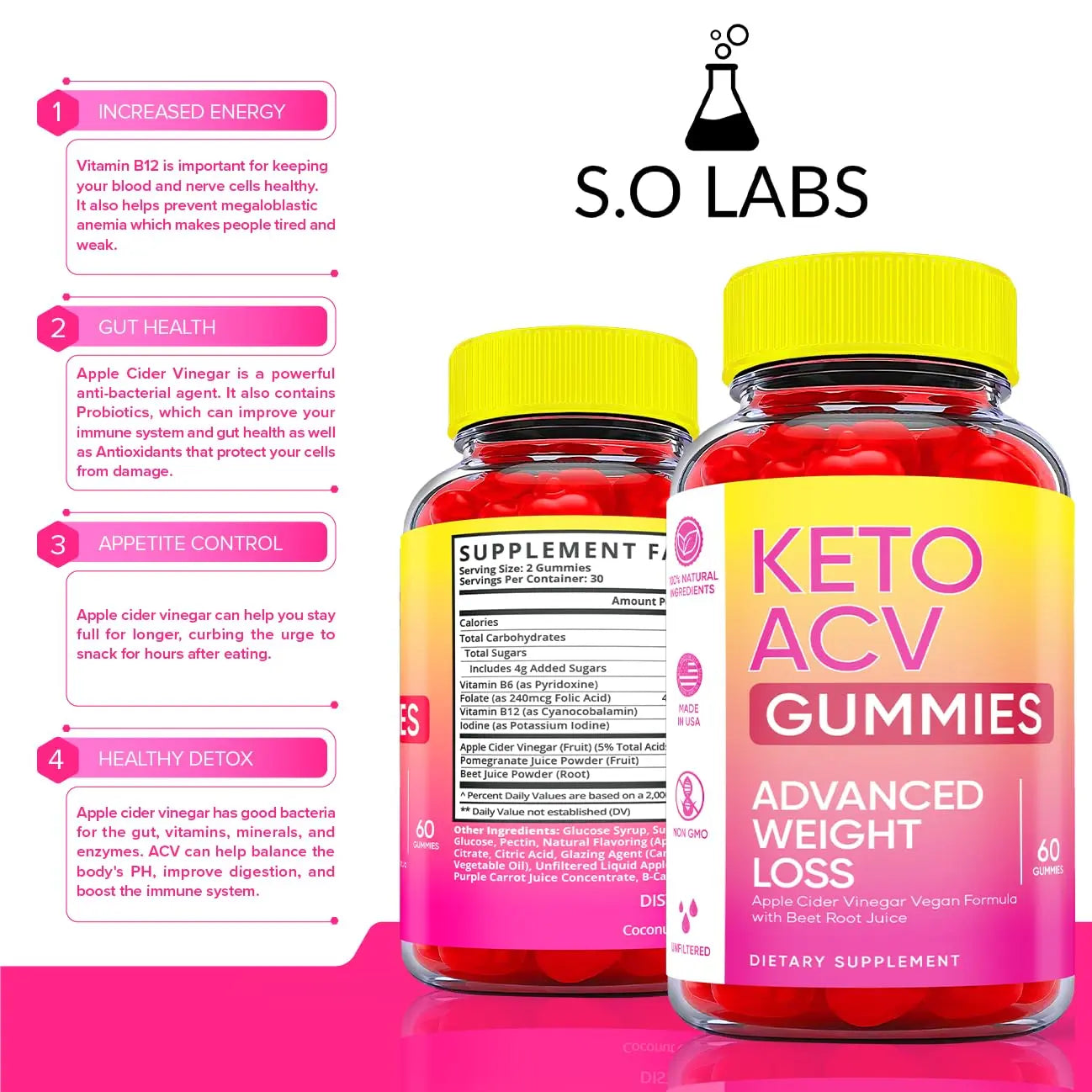 Keto ACV Gummies Advanced Weight Loss, ACV Supplement Work Fast Women Plus Men (2 Pack) S.O Labs Au supplements