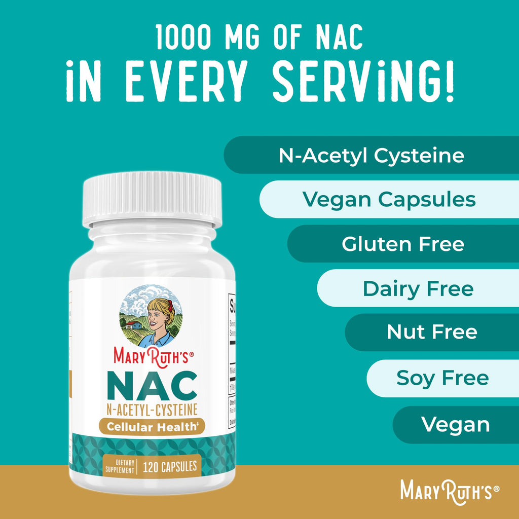 MARYRUTH'S Organics NAC Supplement N-Acetyl Cysteine | 2 Month Supply | NAC 1000mg per Serving | Vegan Capsules | Gluthamine Precursor | Amino Acid